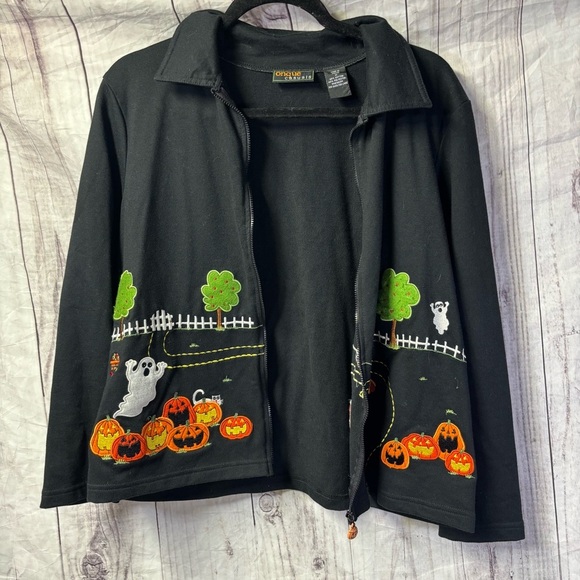 Vintage Embroidered Halloween zip up Jacket Medium - Picture 6 of 8